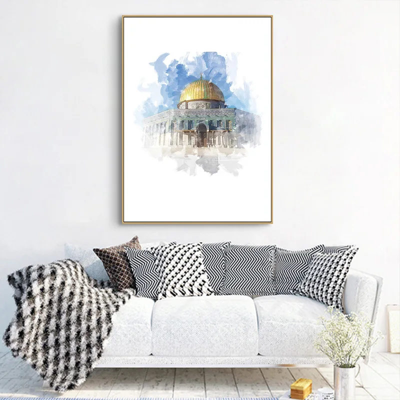 Исламское здание мечеть Кааба холст постер пейзаж религия акварель фотография