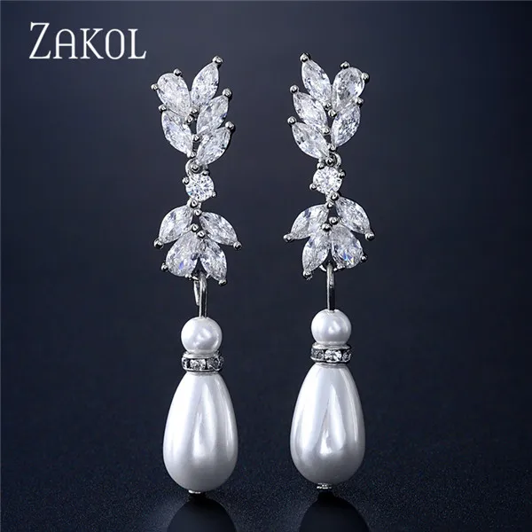 White Color 4 ZAKOL белый цвет в форме цветка Циркон капли воды Кристалл кулон Висячие серьги для женщин Свадебные украшения FSEP50L - Окраска металла: White Color 4