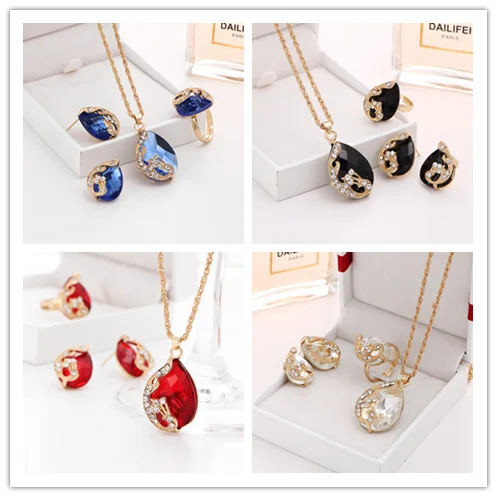 Элегантный стерлингового серебра Большой CZ кристалл кулон ожерелье серьги