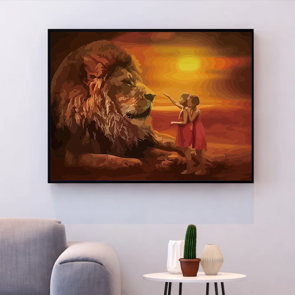 HUACAN краска по номеру девушка DIY картинки номерам Лев наборы ручная ed ing Art рисунок