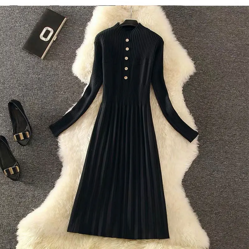 DISIMAN осень 2019 свитер платье новый женский круглый вырез зимняя одежда сплошной