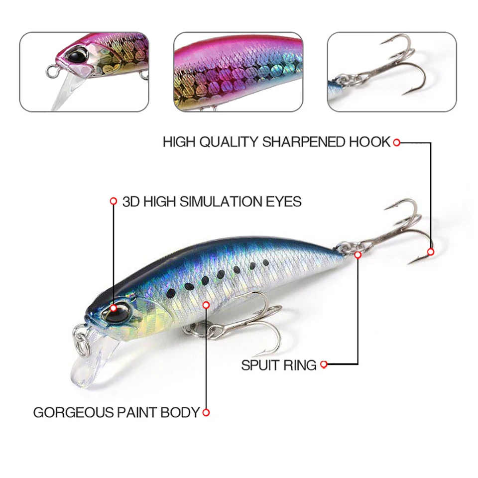 1PCS 48MM 4.3G Minnow Sinking Fishing Lure Wobblers Artificial Baits 3D Eyes Pencil Carp Tools | Спорт и развлечения