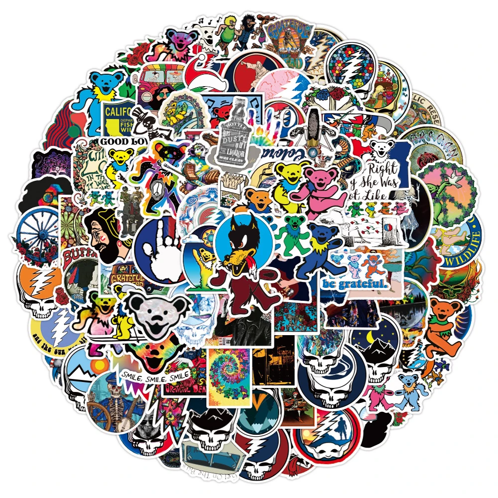 1050100pcs rock music grateful dead cool stickers aesthetics skateboard laptop motorcycle phone bike sticker decal kid toy free global shipping