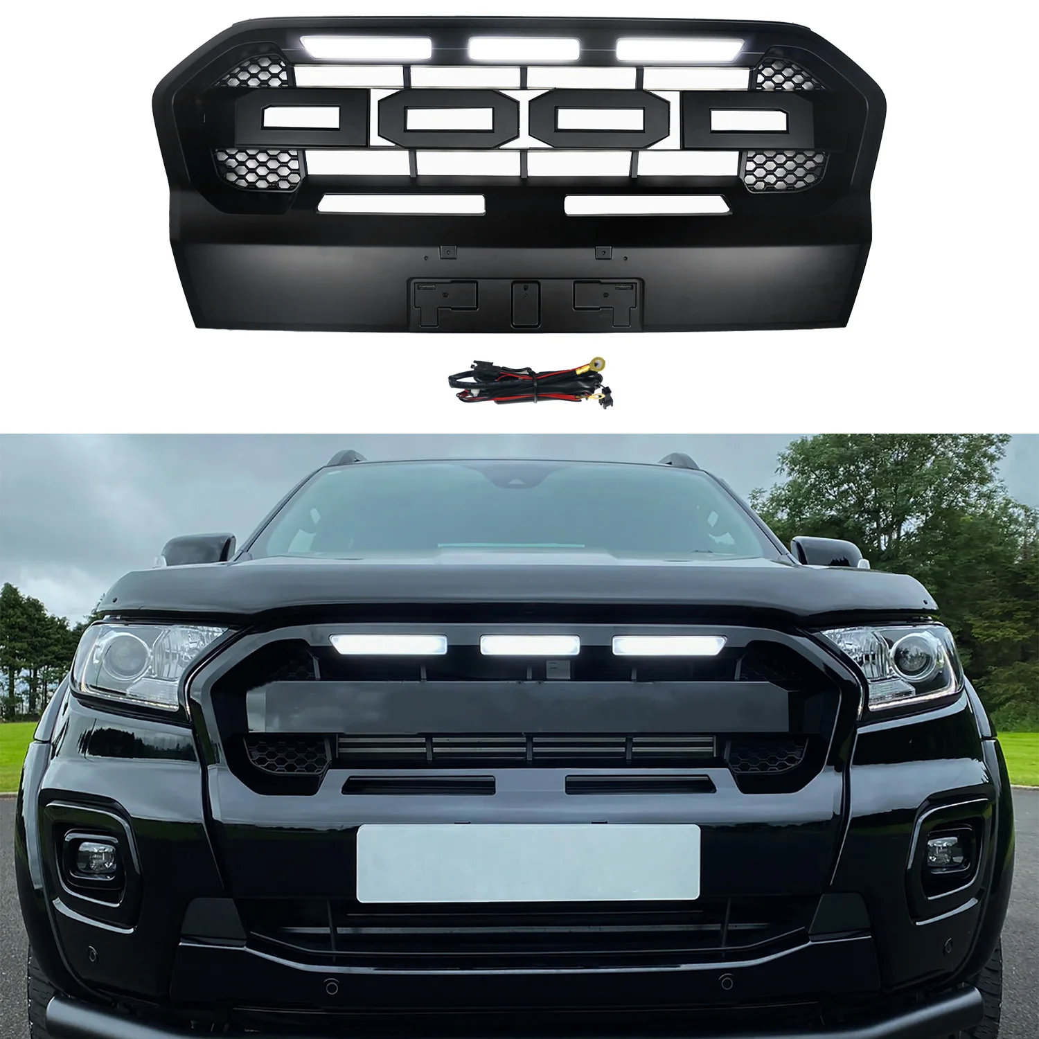 

Modified For Ranger T8 PX MKIII MK3 WILDTRAK Pickup Trucks 2018 2019 2020 Front Bumper Mesh Racing Grills Grille For Trims