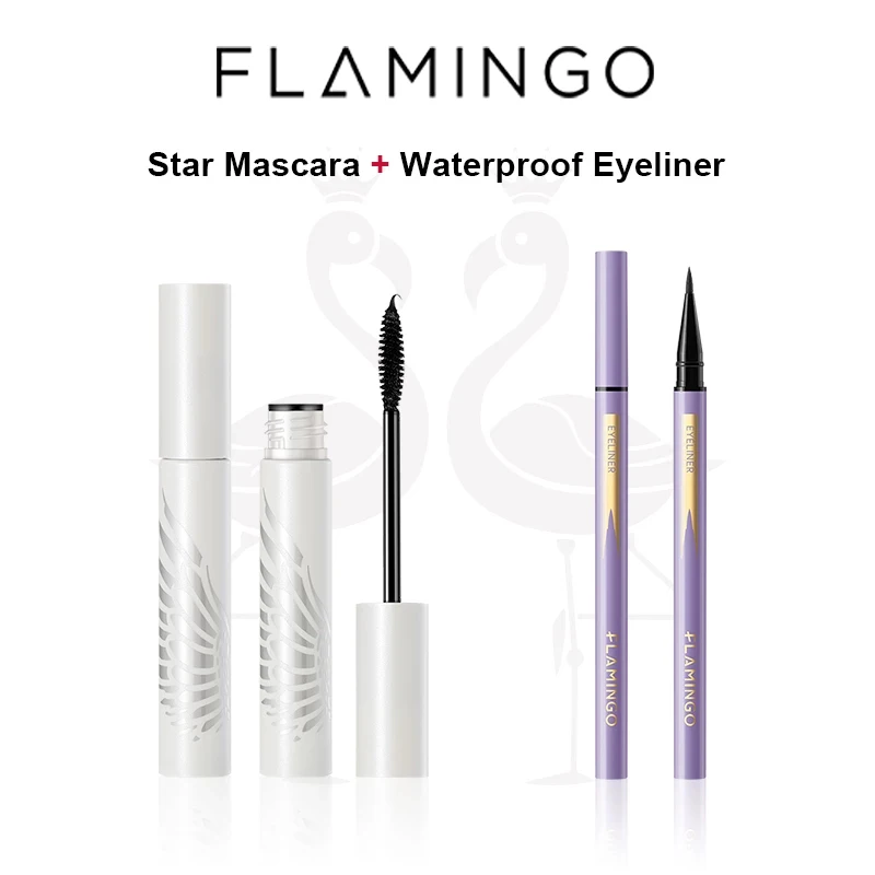 

FLAMINGO Cosmetics Black Mascara 11ml Upgrade Moisturizing Liquid Eyeliner 1ml Waterproof Long Lasting For Women Eyes Makeup Set