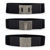 wide fashion woman belts vintage hollow metal buckles high quality stretchy ladies elastic waistband for women