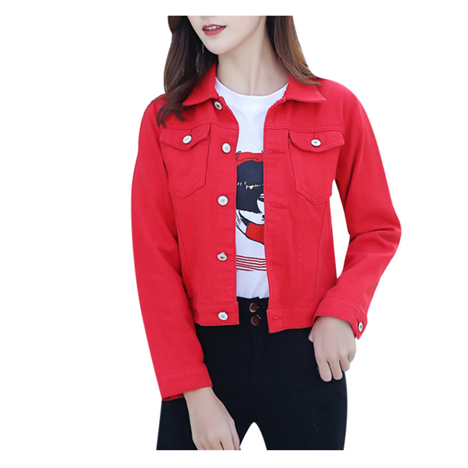 Женская джинсовая куртка короткая однобортная из денима на осень 2021 |