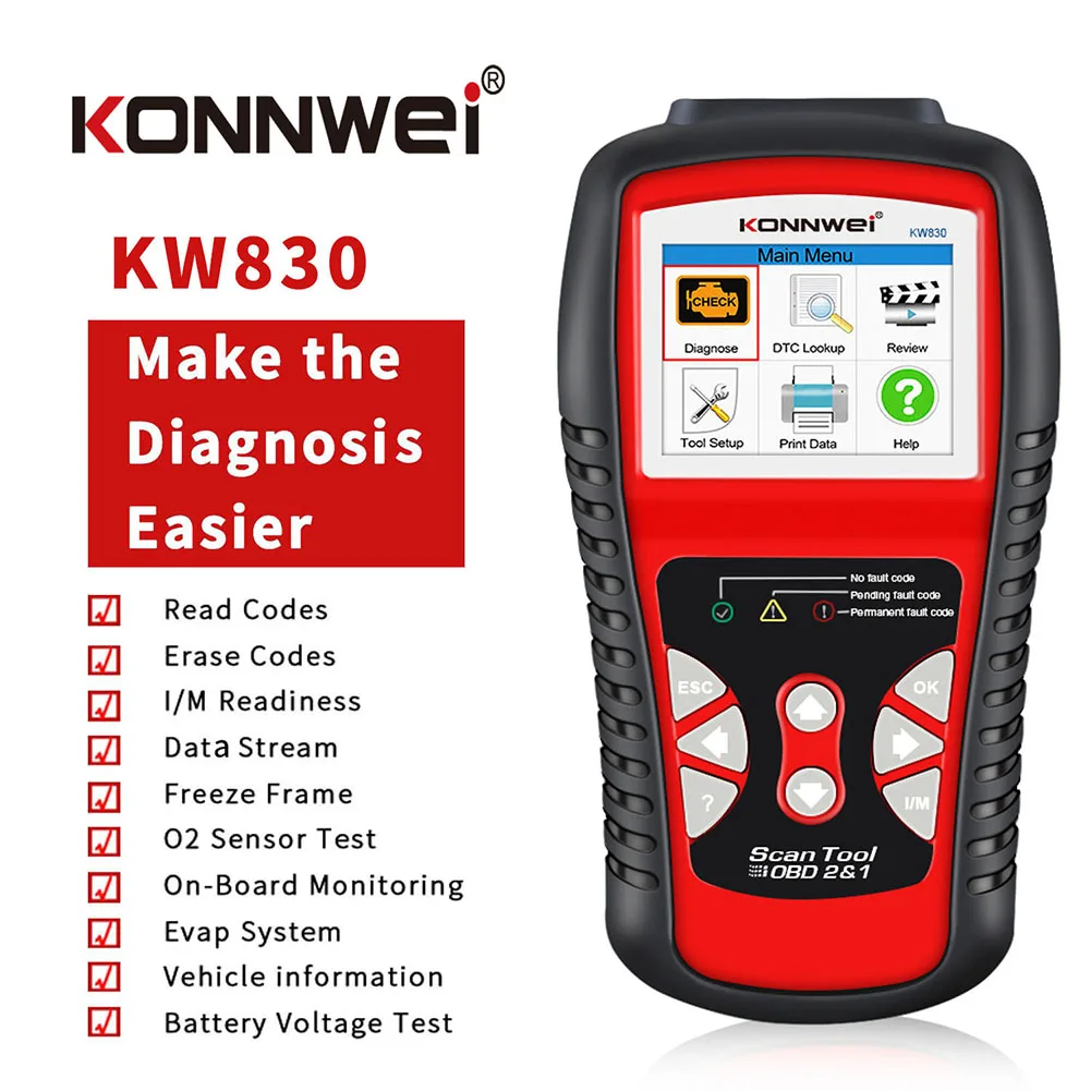 

KONNWEI KW830 ODB2 Car Diagnostic Scanner for Car After 1996 Universal 12V battery Auto OBD2 EOBD Fault Error Code Reader