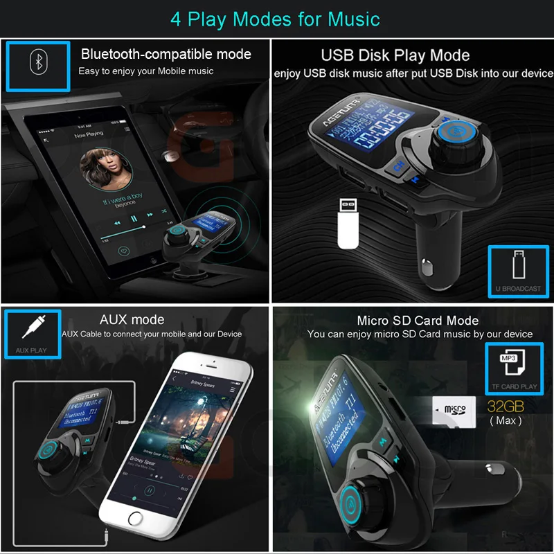 XCGaoon T11 автомобильный комплект громкой связи Bluetooth-совместимый MP3-плеер