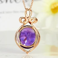 925 fashion purple crystal pendant 18k gold plated full rhinestone necklace luxury gemstone clavicle chain for women jewelry