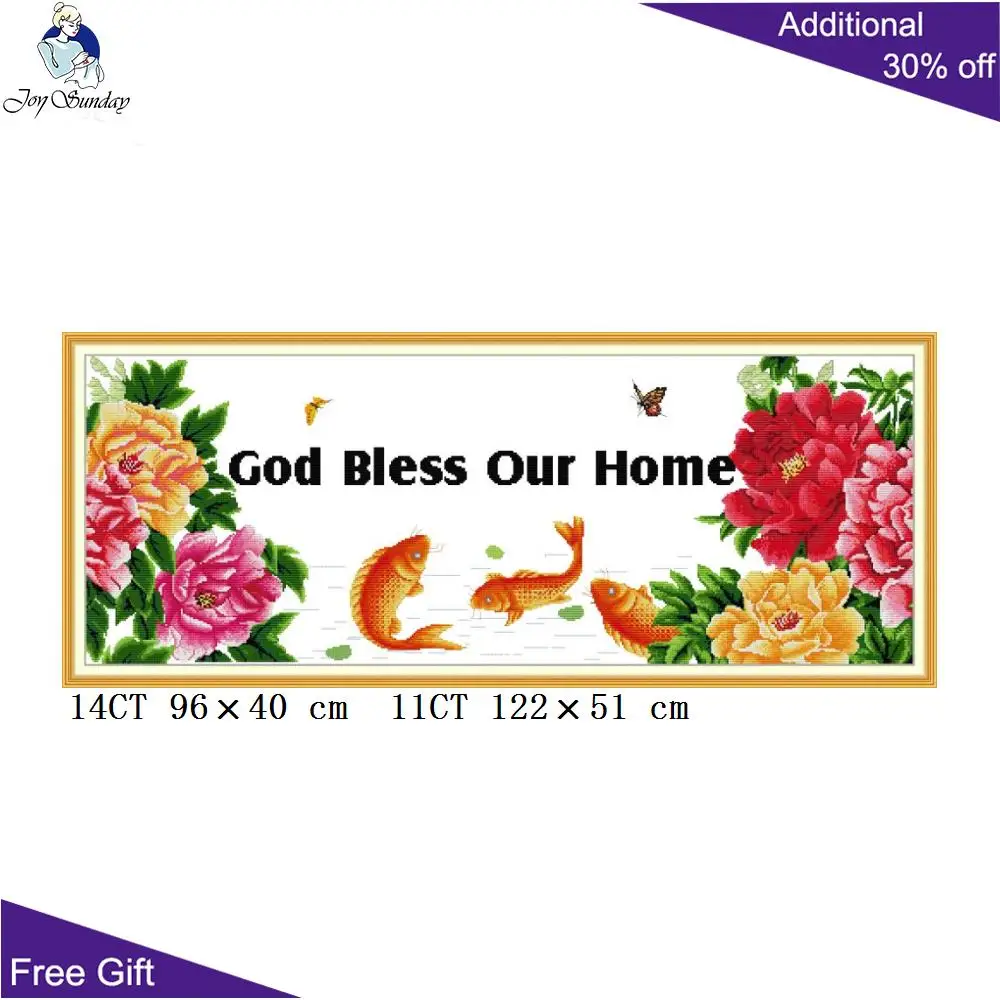 

Joy Sunday God Bless My House ML087 подсчитанный и отпечатанный домашний декор Китайские Рыбы и пионы цветы приносят богатство наборы для вышивки крестико...