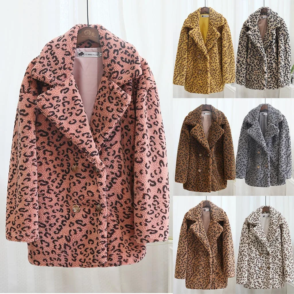 SAGACE 2020 Winter New leopard Double-breasted Woolen Coat Women's Leisure Jacket Female Loose Large Size Overcoat Slim | Женская