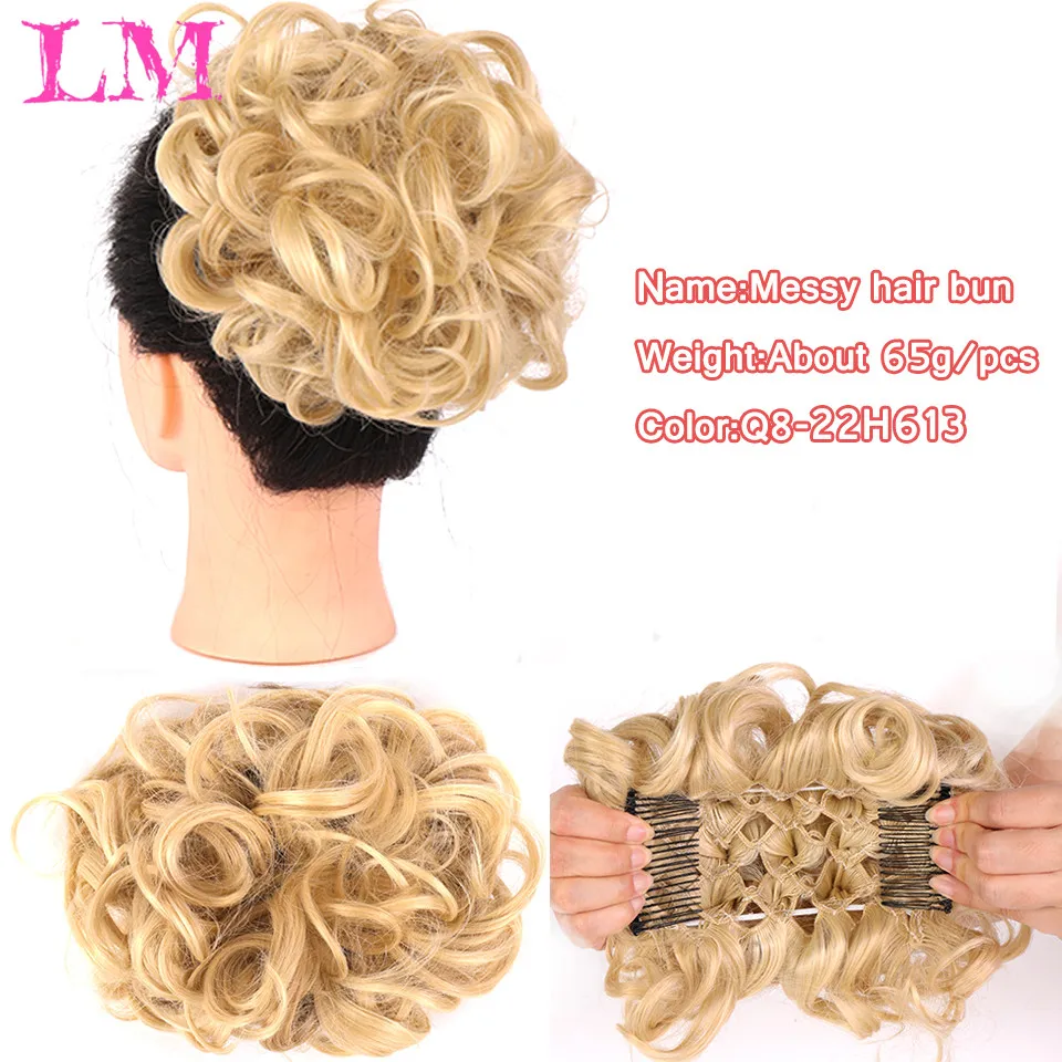 LiangMo Bride Messy Big Hair Bun Curly Chignon with Comb Clips In Hair Tail Cover Ponytail Extension Synthetic Natural Fake Hair