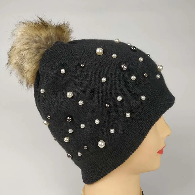 Высококачественная однотонная шапка с помпоном из искусственного меха вязаные