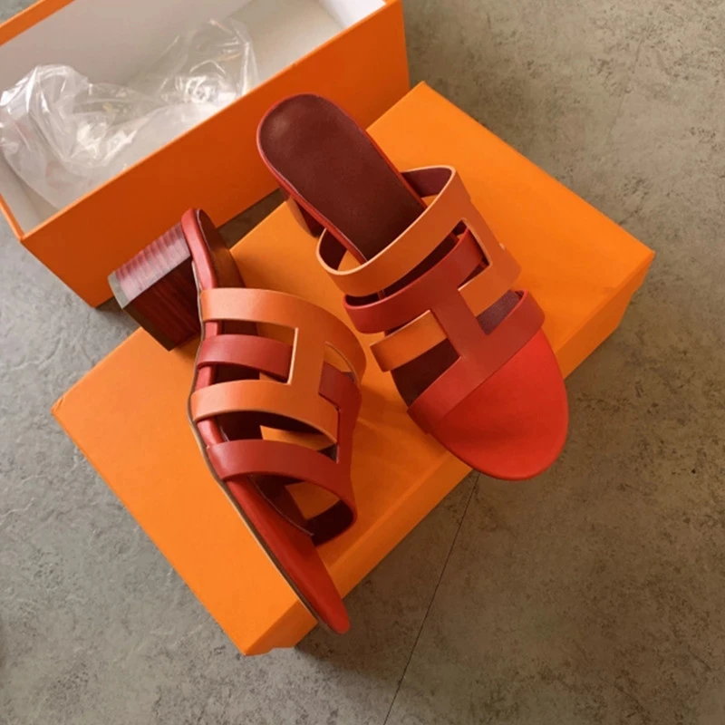 

2021 slippers ladies mid-heel sandals open toe casual shoes ladies flip flops luxury brand designer classic women's shoes