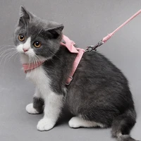 fashion cat leash solid color collar bowknot decor leash cat chest strap pet leash harness set clothing accessories pet supplies