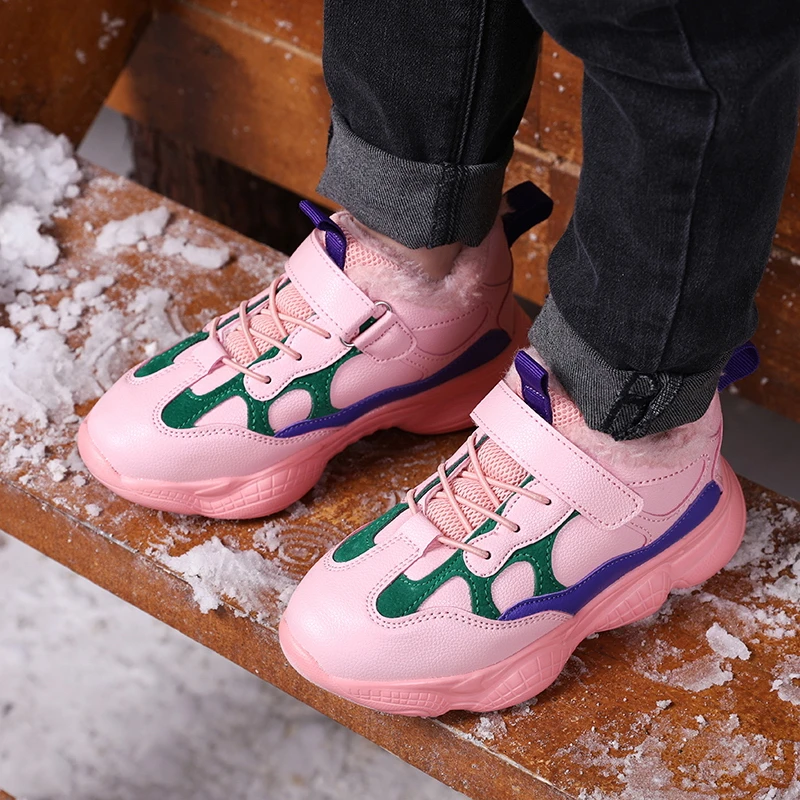 Спортивная обувь для девочек зимние кроссовки розовая теплая с мехом школьников