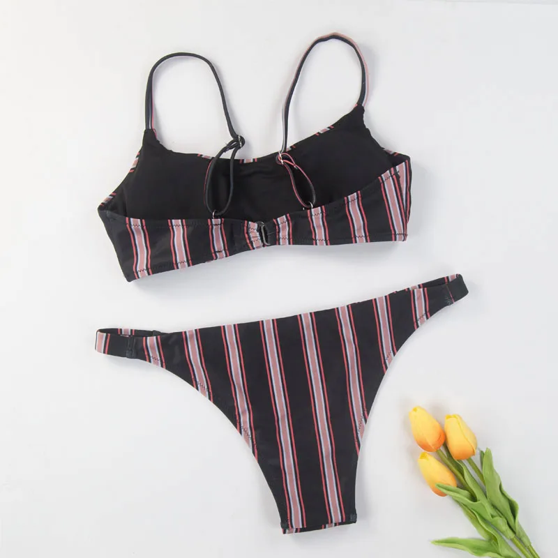 2020 новое летнее женское полосатое бикини Зеленый однотонный пуш-ап бюстгальтер