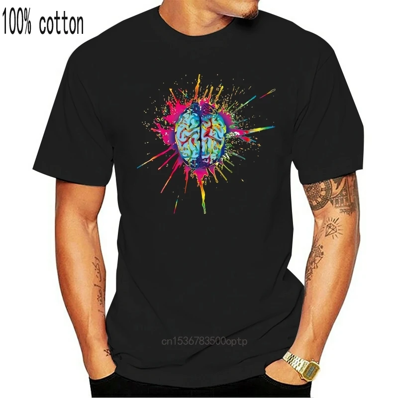 

New Summer 2021 100% Cotton Mens Casual LSD Brain Short Sleeve T-Shirt Mens Trendy Personality Print Mens T-Shirt