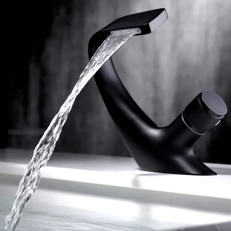 

All Black Kitchen Faucets Waterfall Copper BasinKitchen Faucets Nordic Creative Bathroom Cocina Accesorio Home Supplies EZ50CF