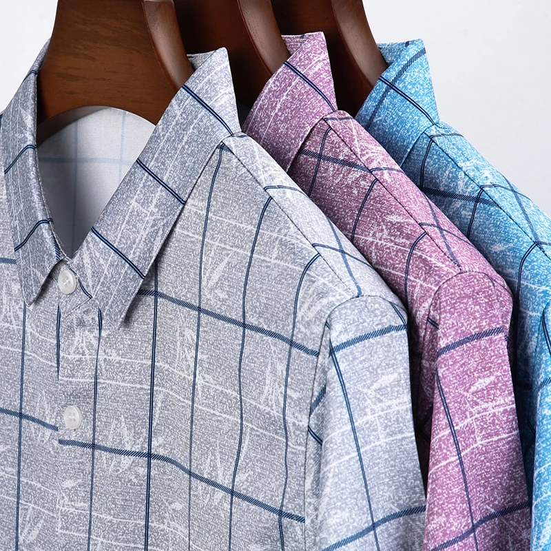 

2021 Brand Short Sleeve Men Social Shirt Summer Streetwear Casual Plaid Shirts Dress Mens Slim Regular Fit Clothes Fashions 5243