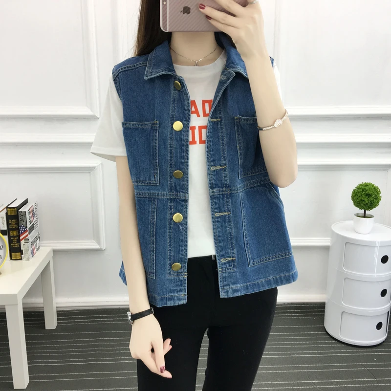 

Stylish new loose casual pockets wild denim vest
