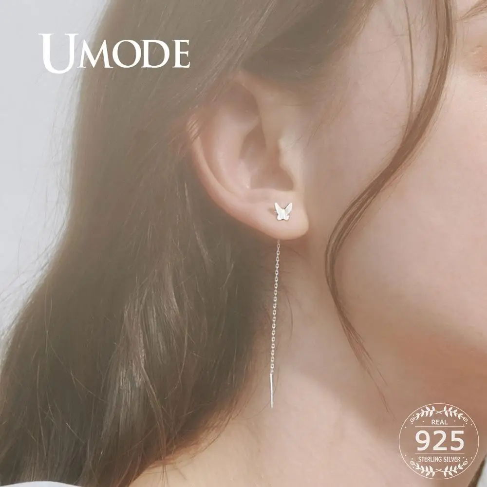 Женские серьги подвески с бабочкой UMODE Pure 925 длинная цепочка S925 ювелирные изделия