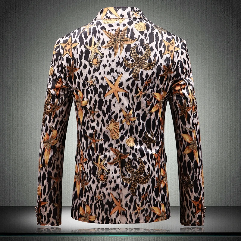Мужской Леопардовый Блейзер модный приталенный с рисунком повседневный пиджак