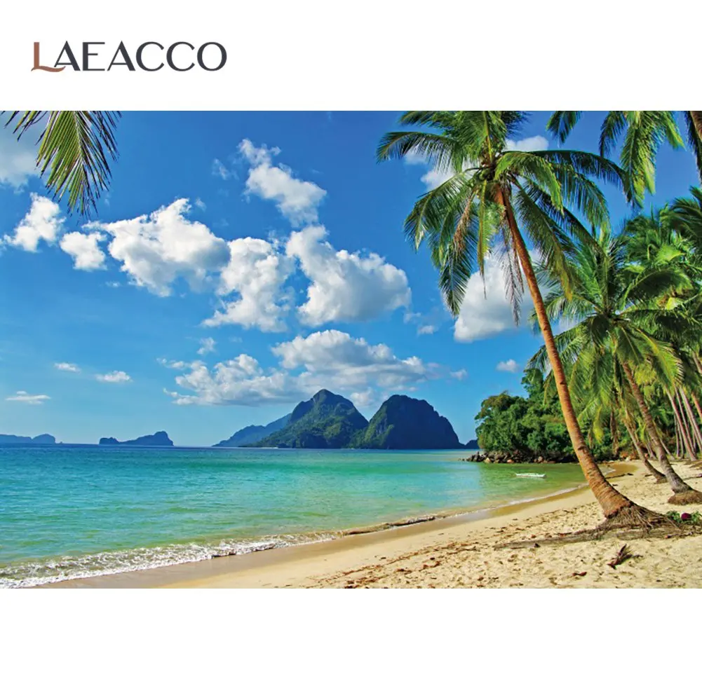 Laeacco тропический Фоны для фото летние пляжные песочные Island Plams елка голубое небо