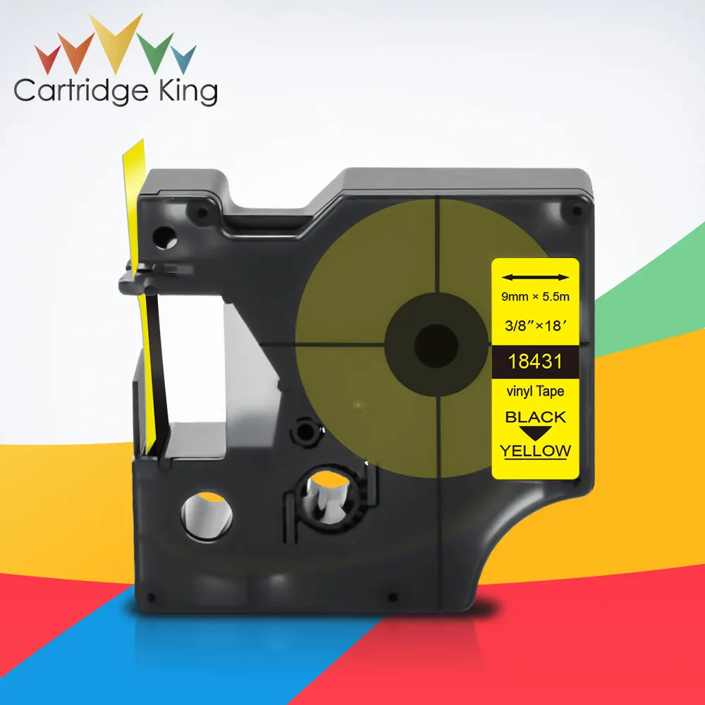 

9mm Vinyl Labels 18431 Compatible for Dymo Rhino Vinyl Label Tape for 18431 Black on Yellow Replace for Rhino 4200 5200 Printer