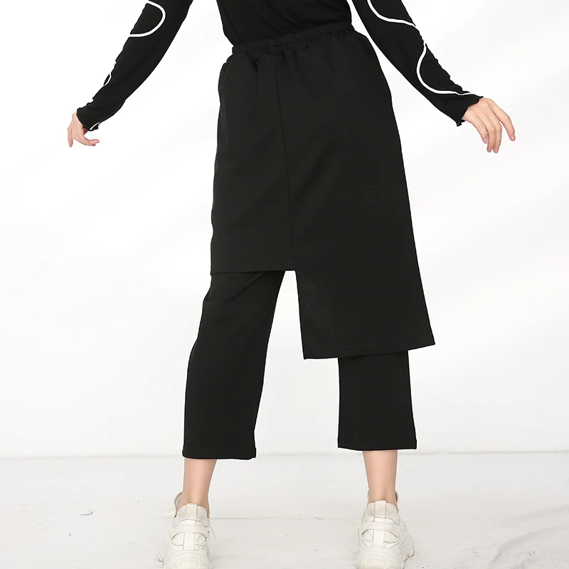 

[EAM] High Elastic Waist False Two Leisure Long Harem Trousers New Loose Fit Pants Women Fashion Tide Spring Autumn 2021 1R85801