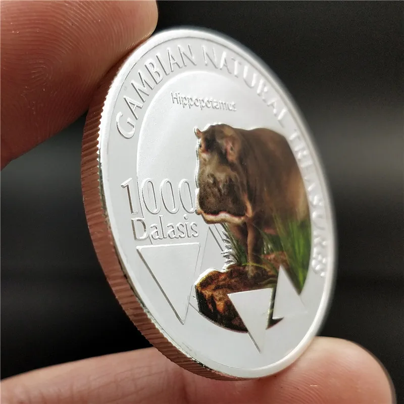 

1000 Dalasis Republic of Gambia 2015 Painted Silver Specie Gambian Natural Treasures Hippopotamus Commemorative Coins