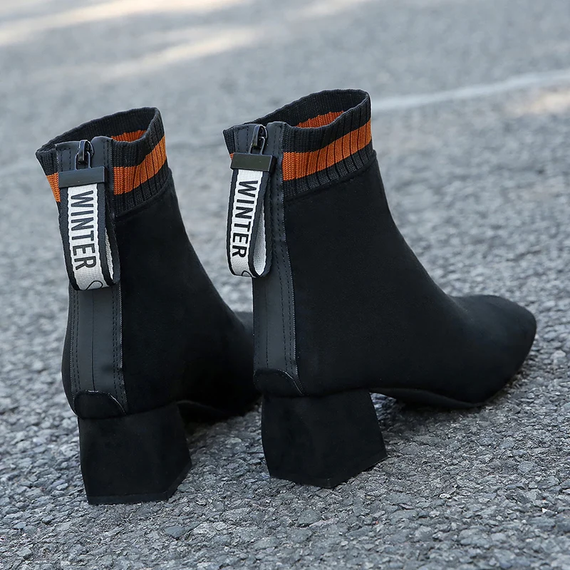 

Faux suede ankle boots ladies fashion thick heel plush shoes ladies fashion shoes ladies brown chocolate boots plus size 34-43