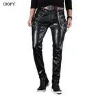 Брюки мужские из искусственной кожи с цепочкой, черные, в готическом стиле