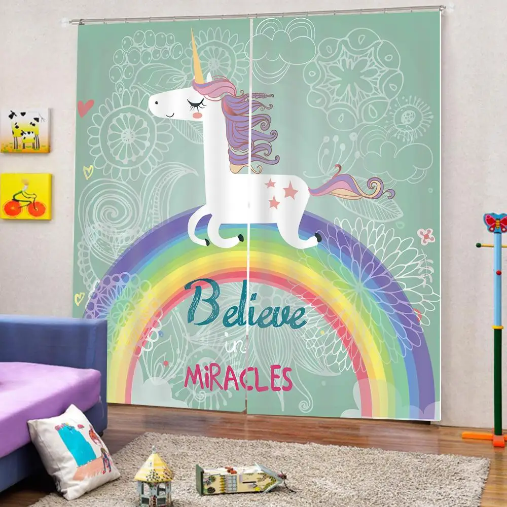 Мультфильм скандинавский Радуга лошадь геометрический узор занавеска для
