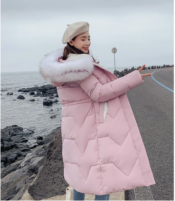 Ins Winter New Women's Hooded Down Parka Long Jacket Casual Big Fur Zipper Full Sleeve Korean Style Thick Coat C90802K