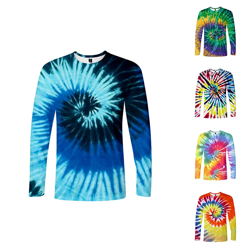 Футболка Мужская/Женская с длинным рукавом модный красочный костюм принтом Tie Dye