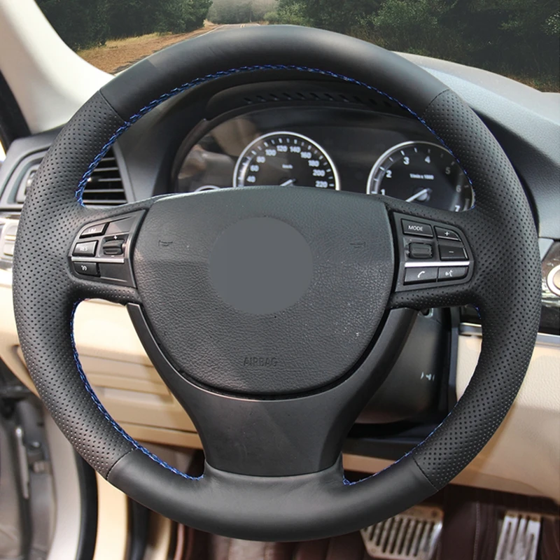 HKOADE-cubierta de cuero Artificial para volante de BMW, cubierta cosida a mano, alta suavidad, color negro, para F10, 525Li, 523Li, 2009, 750Li, 740Li, 730Li, DIY