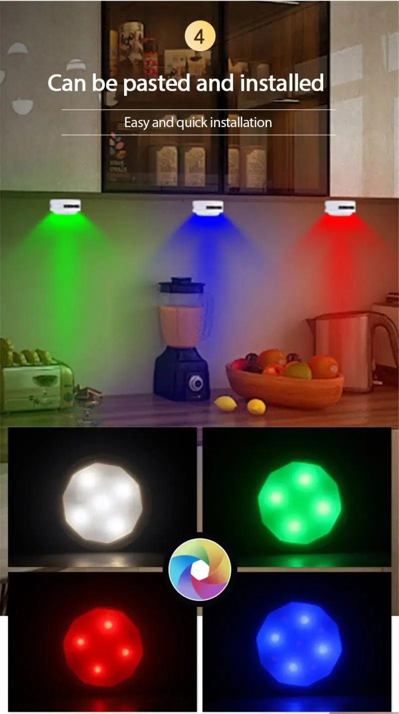 

3PCS LED Round Night Light With Dimming Remote Control, Charging Cabinet Light Warm RGB Color Bedroom Wardrobe Light 5V Lamp