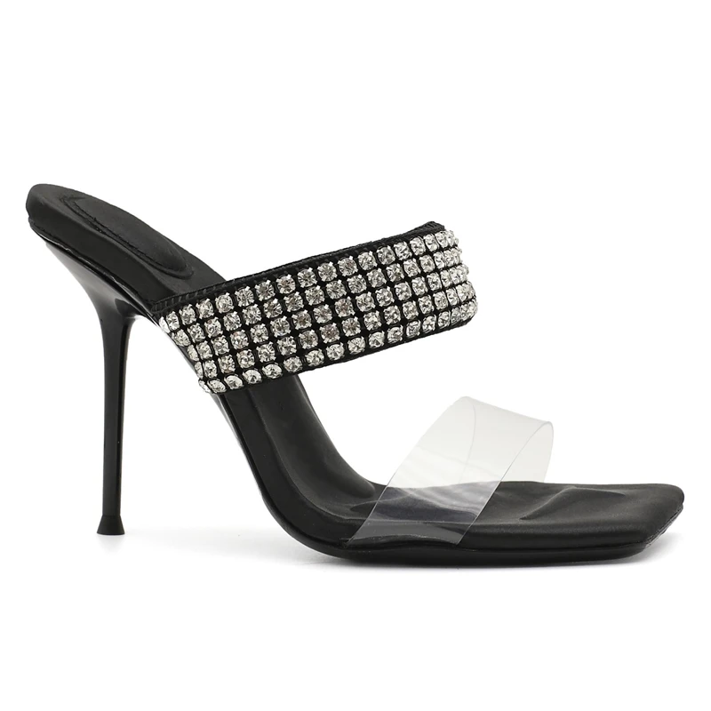 

Сандалии женские на высоком каблуке, атласные туфли-лодочки с открытым носком, ПВХ, со стразами, роскошные дизайнерские брендовые, 2022