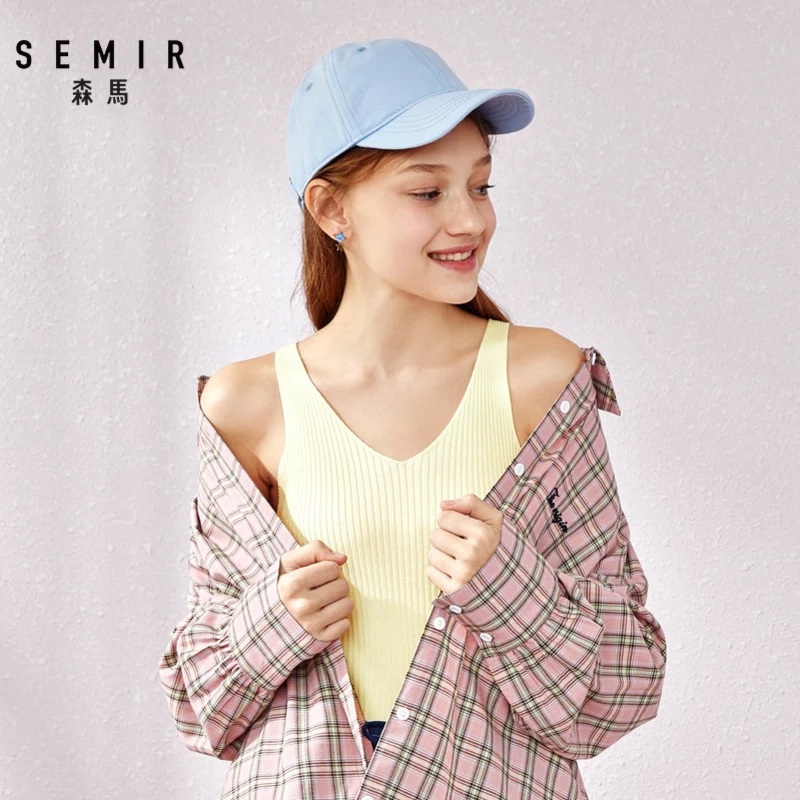 Женский трикотажный топ Semir эластичный Топ на бретелях Облегающая майка лето 2021 |