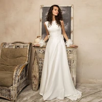 noble jewel backless satin wedding dress with bow a line long backless bridal gown vestido de novia 2020