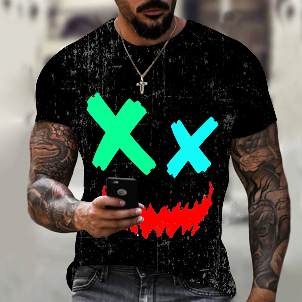 

2021 smiley 3D printed muscle men's T-shirt summer new Harajuku hip-hop men's casual round neck streetwear fashion top T-shirt