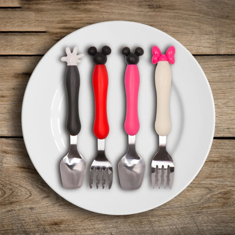 

Mommy's Flavour Baby Spoon Fork Set Safety Stainless Steel Children Feeding Cutlery Utensil Cartoon Mouse