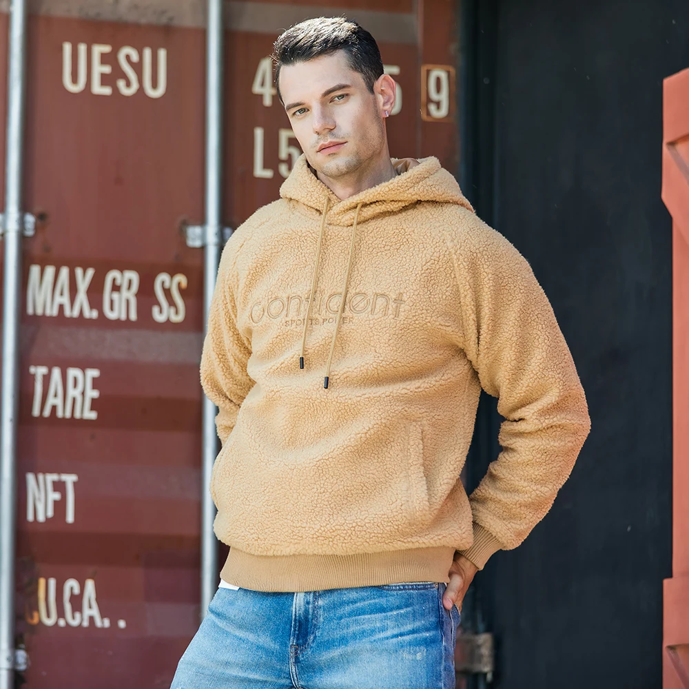 

Casual Men Street Trend Hoodies Tops Winter Brand Men's Fleece Thick Hooded Sweatshirt Embroidery Wool Hoodies Sweatshirts Male