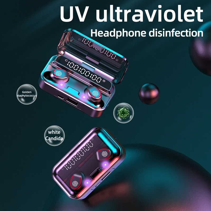 

NEW Bluetooth 5.1 Wireless Headphones with microphone Waterproof Sport TWS Earphones Touch Control Music Earbuds Mini Flashlight