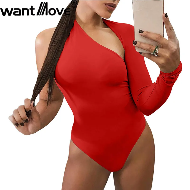 3 цвета осень 2019 новинка женские боди комбинезон Wantmove сексуальный на одно плечо