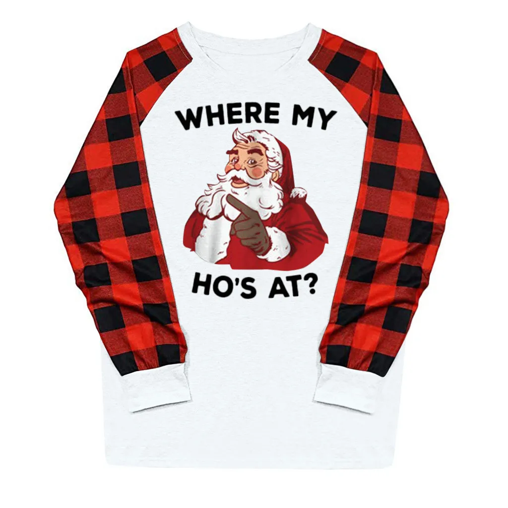 

Christmas Women T-Shirt Plaid Santa Claus print Funny Long Sleeve tshirt women Harajuku christmas clothes Chemisier Femme 11.6