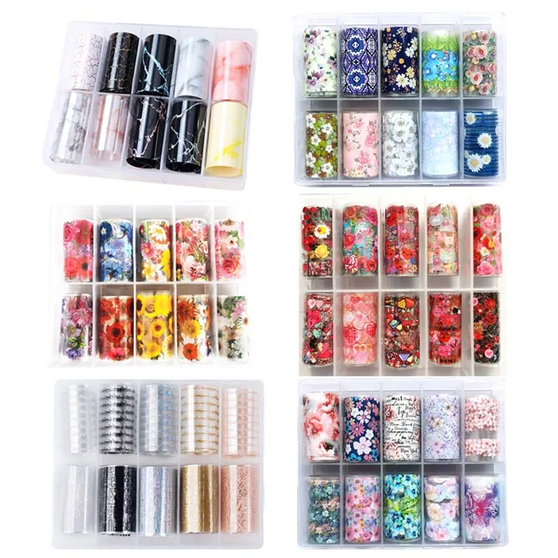 

10 Rolls Nail Transfer Paper Nail Art Foils Designer Marble Stickers Luxury Brand Logo Decoration Sliders Wraps Watermark Decals