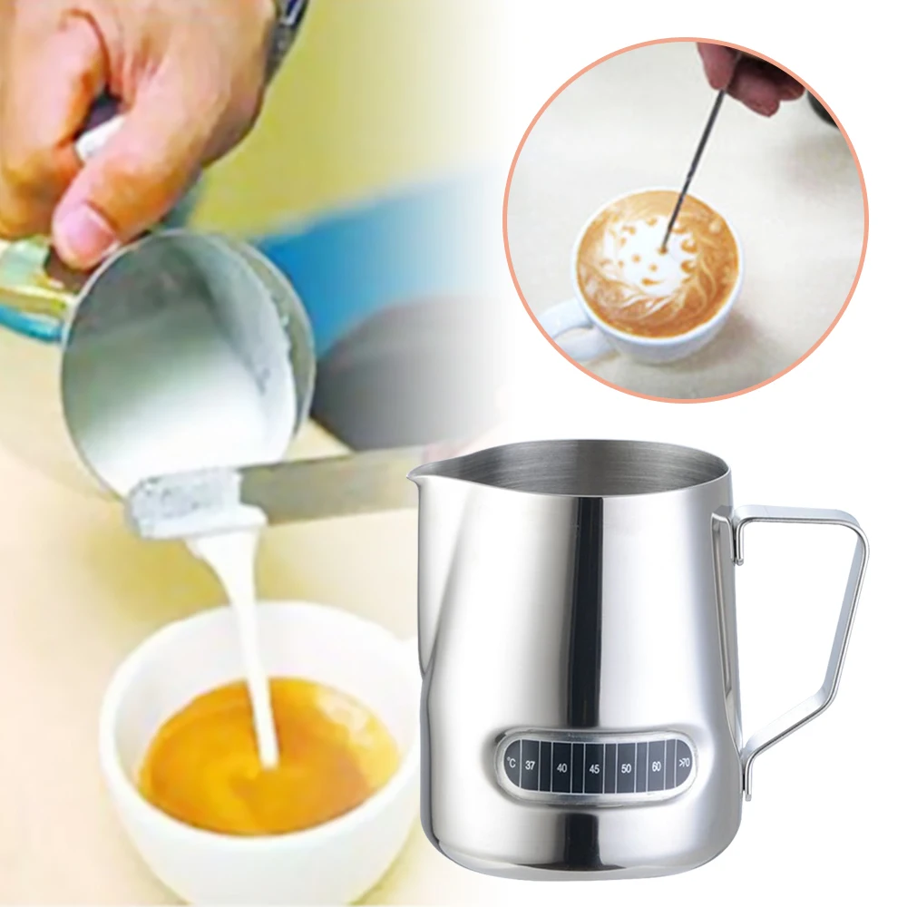 

Кувшин для вспенивания молока, встроенный термометр, 20 унций/600 мл, кувшин из нержавеющей стали для молока, кофе, бариста, аксессуары для кофе